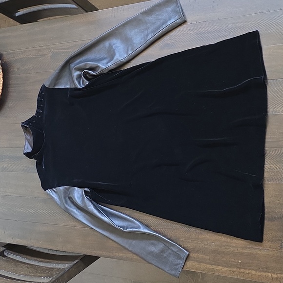 VTG Ralph Lauren Purple Lable Black Velvet Dress with Leather Sleeves, US8 - Picture 1 of 9